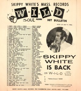 A flyer from 1966 with a list of songs Skippy White played on radio station WILD